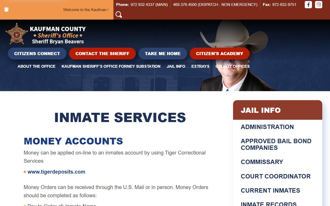 Kaufman County inmate records inmate services page