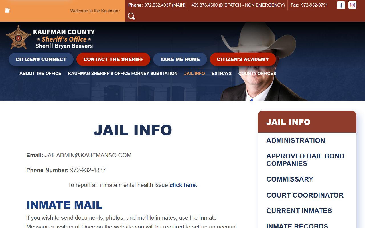 Kaufman County Detention Center inmate services and jail information
